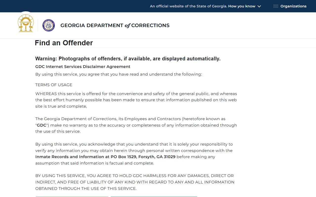 Georgia Department of Corrections offender query for Rabun County inmate lookup